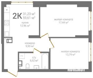 2-к квартира, вторичка, 60м2, 3/24 этаж
