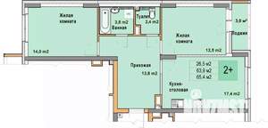 2-к квартира, вторичка, 65м2, 3/25 этаж