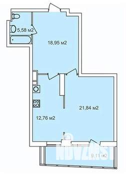 1-к квартира, строящийся дом, 62м2, 24/25 этаж