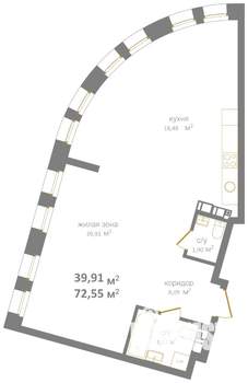Студия квартира, вторичка, 73м2, 3/12 этаж