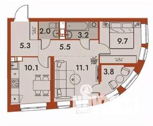 2-к квартира, строящийся дом, 51м2, 11/25 этаж