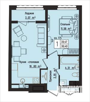 1-к квартира, вторичка, 39м2, 7/15 этаж