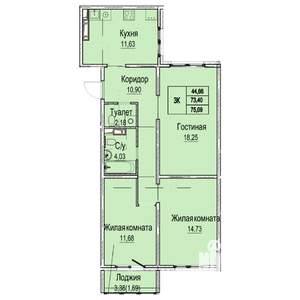 3-к квартира, вторичка, 75м2, 4/9 этаж