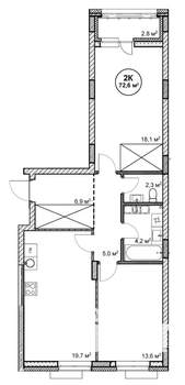 2-к квартира, вторичка, 73м2, 12/14 этаж