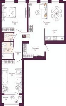 3-к квартира, вторичка, 82м2, 9/12 этаж