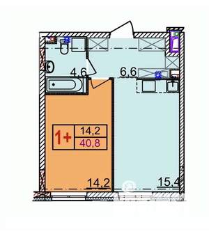 1-к квартира, строящийся дом, 40м2, 9/18 этаж