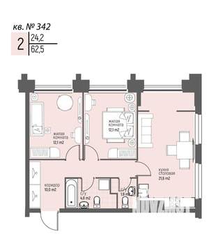 2-к квартира, вторичка, 63м2, 11/20 этаж