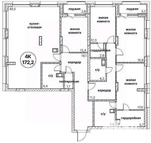 4-к квартира, вторичка, 172м2, 13/13 этаж
