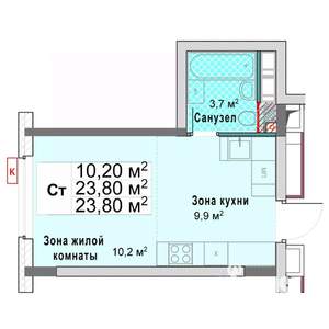 Студия квартира, вторичка, 24м2, 4/12 этаж