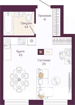 Студия квартира, вторичка, 34м2, 9/11 этаж