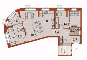 3-к квартира, строящийся дом, 77м2, 8/25 этаж