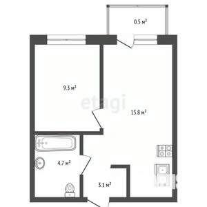 1-к квартира, вторичка, 33м2, 9/15 этаж