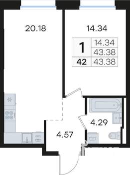 1-к квартира, вторичка, 43м2, 5/13 этаж