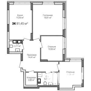 3-к квартира, строящийся дом, 81м2, 5/15 этаж