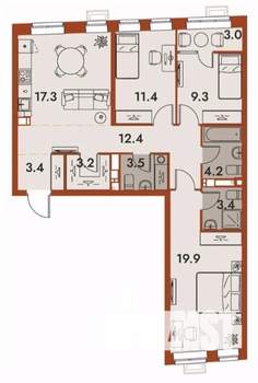 4-к квартира, строящийся дом, 91м2, 4/25 этаж