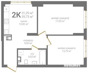 2-к квартира, вторичка, 60м2, 7/24 этаж