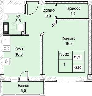 1-к квартира, вторичка, 41м2, 11/12 этаж