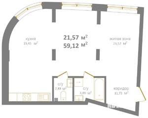 Студия квартира, вторичка, 59м2, 2/12 этаж