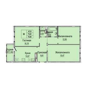 3-к квартира, вторичка, 75м2, 6/9 этаж