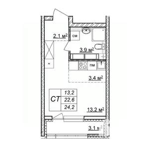 Студия квартира, строящийся дом, 24м2, 17/25 этаж