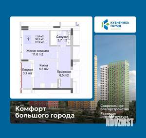 1-к квартира, вторичка, 32м2, 9/10 этаж