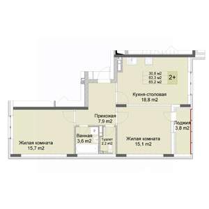 2-к квартира, строящийся дом, 65м2, 3/10 этаж