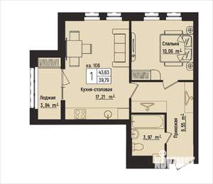 1-к квартира, вторичка, 44м2, 13/15 этаж