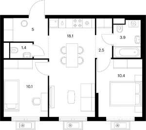 2-к квартира, вторичка, 51м2, 7/17 этаж