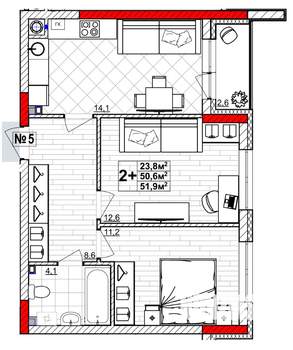 2-к квартира, вторичка, 52м2, 1/4 этаж