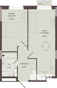 1-к квартира, строящийся дом, 46м2, 5/8 этаж