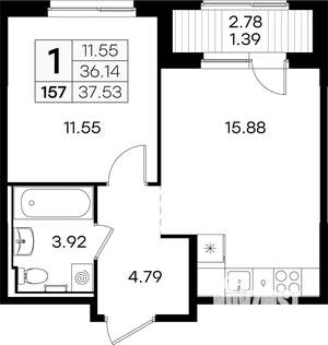 1-к квартира, вторичка, 38м2, 5/9 этаж
