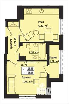 1-к квартира, вторичка, 39м2, 11/15 этаж