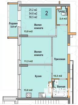 2-к квартира, вторичка, 57м2, 4/25 этаж