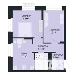 2-к квартира, строящийся дом, 50м2, 1/9 этаж