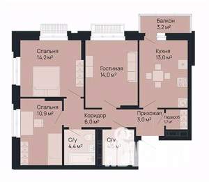 3-к квартира, вторичка, 73м2, 8/9 этаж