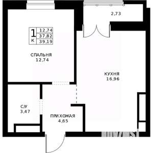 1-к квартира, строящийся дом, 39м2, 24/24 этаж