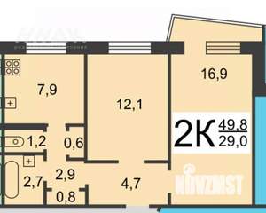 2-к квартира, вторичка, 50м2, 4/9 этаж