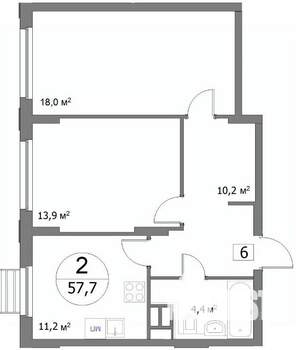 2-к квартира, строящийся дом, 58м2, 2/22 этаж