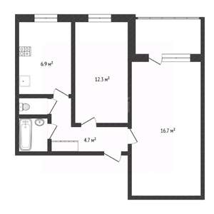 2-к квартира, вторичка, 43м2, 1/9 этаж