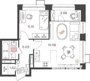 1-к квартира, вторичка, 43м2, 2/17 этаж