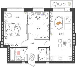 2-к квартира, вторичка, 60м2, 4/4 этаж