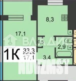 1-к квартира, вторичка, 33м2, 2/9 этаж