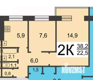 2-к квартира, вторичка, 39м2, 4/9 этаж