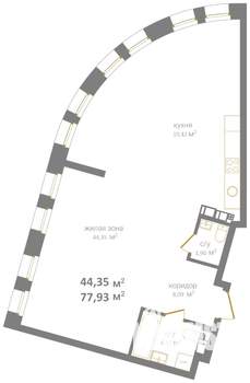 Студия квартира, вторичка, 78м2, 4/12 этаж