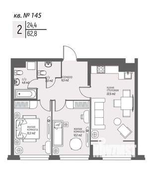 2-к квартира, вторичка, 63м2, 13/25 этаж