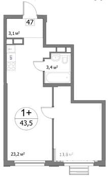 1-к квартира, сданный дом, 44м2, 7/22 этаж