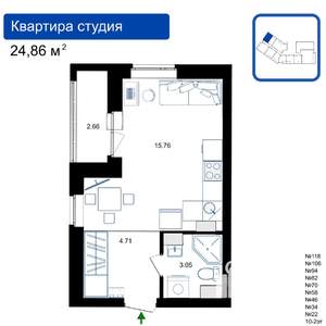Студия квартира, вторичка, 25м2, 9/17 этаж