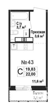1-к квартира, вторичка, 20м2, 4/17 этаж