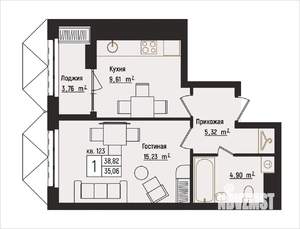 1-к квартира, вторичка, 39м2, 15/15 этаж