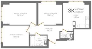 3-к квартира, вторичка, 77м2, 16/24 этаж